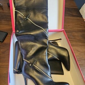 Black Leather Knee-High Boots